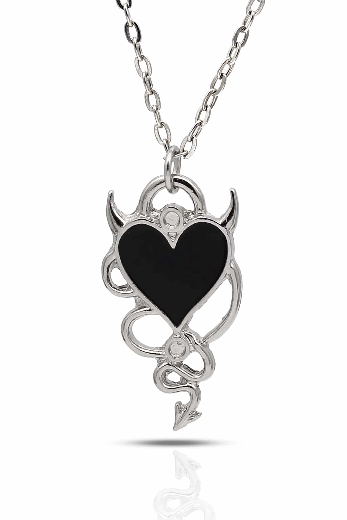 BKL00091GMS1_1 Snake Devil Heart Gotik Kolye - Görsel 1