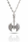 İşlemeli Viking Çift Başlı Balta Kolye